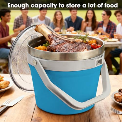COKTIK 7L Vacuum Insulated Ice Bucket with Lid and Scoop& Tongs，Large capacity Stainless Steel Beverage Bucket for Cocktail, Champagne, Wine, Beer，Large Parties（Blue Suit） - color: Blue Suit