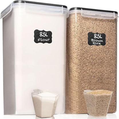 2 PC (8.5L/ 287 Oz) Extra Large Flour Sugar Storage Containers with Lids - color: Black
