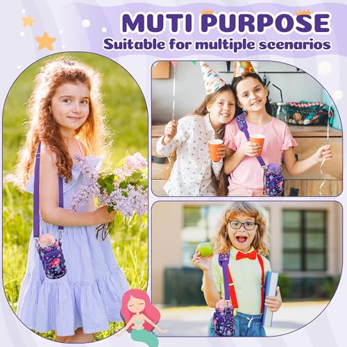 Water Bottle Carrier Bag with Strap for Kids - Water Bottle Bag Holder with Padded Strap Pocket 10/12/14/16/18Oz for Boys Girls School Walking Hiking Camping - style: Mermaids