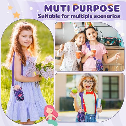 Water Bottle Carrier Bag with Strap for Kids - Water Bottle Bag Holder with Padded Strap Pocket 10/12/14/16/18Oz for Boys Girls School Walking Hiking Camping - style: Mermaids