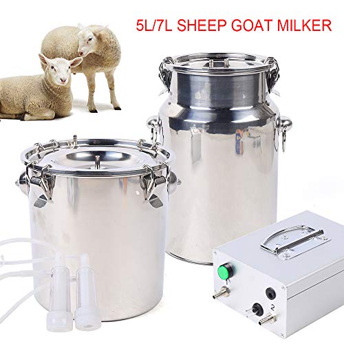 Electric Milking Machine Kit, Portable Double Head Electric Milking Machine Stainless Steel Sheep Goat Milker with Vacuum-Pulse Pump, Pulsation Milking Machine for Goats, Sheep (5L)