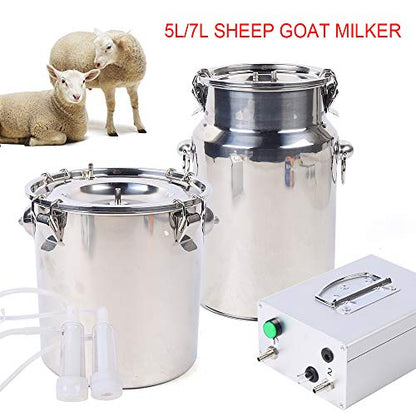 Electric Milking Machine Kit, Portable Double Head Electric Milking Machine Stainless Steel Sheep Goat Milker with Vacuum-Pulse Pump, Pulsation Milking Machine for Goats, Sheep (5L)