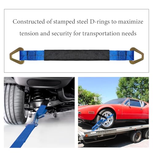 DXNQ 2" × 29" Premium Axle Tie Down Strap with D Rings, Heavy Duty Axle Strap with Protective Sleeve Working Load Limit 6614 Lbs, High Tension Axle Strap for Securing Car Transport (Blue) - color: Blue