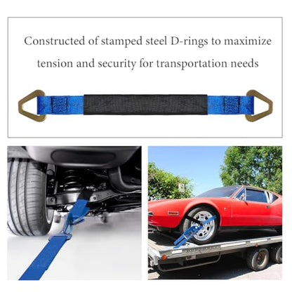DXNQ 2" × 29" Premium Axle Tie Down Strap with D Rings, Heavy Duty Axle Strap with Protective Sleeve Working Load Limit 6614 Lbs, High Tension Axle Strap for Securing Car Transport (Blue) - color: Blue