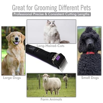 4 Pieces Professional A5 Style Animal Clipper Stainless Steel Color-Coded Attachment Guard Guide Combs Set, 1/8", 1/4", 3/8", 1/2" Compatible with Wahl KM Series Oster A5 Andis AG BG Pet Groomers