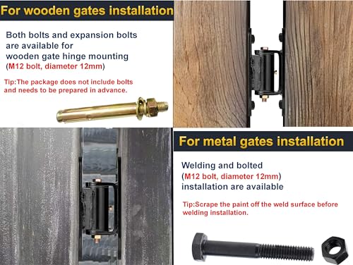 Heavy Duty Gate Hinges,7in,1100lbs Capacity,Thick Solid Steel | Built in Roller Bearing Hinges for Wood & Metal Gates, 90°Inward/Outward Smooth Swing, Bolt/Weld On Fence/Barn/Driveway,2Pack - size: Large-YJ