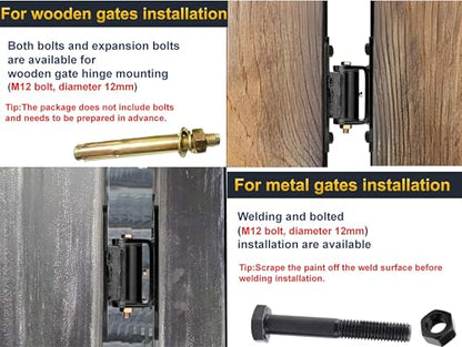 Heavy Duty Gate Hinges,7in,1100lbs Capacity,Thick Solid Steel | Built in Roller Bearing Hinges for Wood & Metal Gates, 90°Inward/Outward Smooth Swing, Bolt/Weld On Fence/Barn/Driveway,2Pack - size: Large-YJ