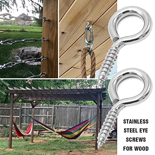 6 Pcs M6 304 Stainless Steel Screw Eye Hooks, 2-1/2 Inches Eyes Screw Hooks,Heavy Duty Screw Eye Bolt,Load Bearing 200LB,Indoor & Outdoor Use