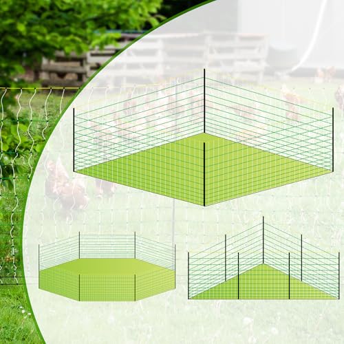 Electric Poultry Netting, 47.2"H x 164'L Electric Chicken Fence Netting | for Chickens, Ducks,Turkeys, Sheep, Geese in Yard, with Posts & Double-Spiked Stakes Farms,Backyards, Garden
