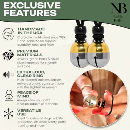 Noble Bells Handmade Cat or Dog Collar Bell, Large | Pair of Bells, Extra Loud, Premium Brass and Nickel Silver, Made in USA - size: Large