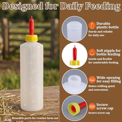 Goat Bottles for Feeding Baby Goats - 6 Pack 13.5 oz (400ml) PP Plastic Nipple Set for Lambs, Calves, Sheep, Goat & Other Livestock - Essential to Raise Healthy Lambs and Calves