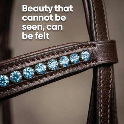Equine Care English Horse Bridle with Reins, Padded, 6 Browband Styles - color: Havana Brown with Ice Blue Crystal