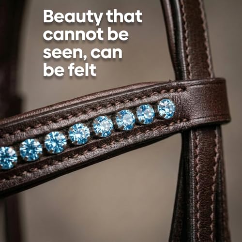 Equine Care English Horse Bridle with Reins, Padded, 6 Browband Styles - color: Havana Brown with Ice Blue Crystal
