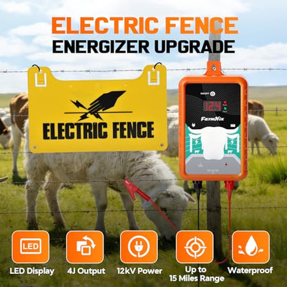 12KV DC AC Powered Electric Fence Charger, 15 Miles 4 Joules, LED - color: Orange