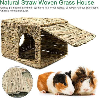 BWOGUE Large Guinea Pig Grass House, Guinea Pig Hideout 2 Pack Straw Hut - size: 2 PACK