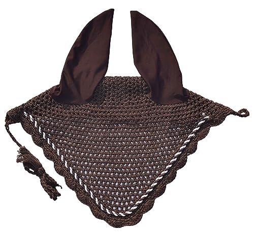 Elegant Horse Ear Bonnet, Fly Veil & Fly Mask – Superior Fly Protection with Style and Comfort for Every Ride (Brown, Horse/Full)