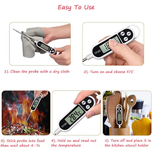 Digital Meat Food Thermometer for Cooking Kitchen BBQ, Probe Instant Read Thermometer with Long Probe for Candy Candle Milk Yogurt Deep Fry Roast Baking Temperature - size: 24.4 x 2.5 x 1.5 cm