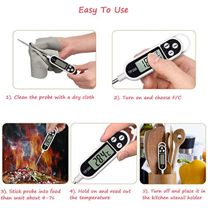 Digital Meat Food Thermometer for Cooking Kitchen BBQ, Probe Instant Read Thermometer with Long Probe for Candy Candle Milk Yogurt Deep Fry Roast Baking Temperature - size: 24.4 x 2.5 x 1.5 cm
