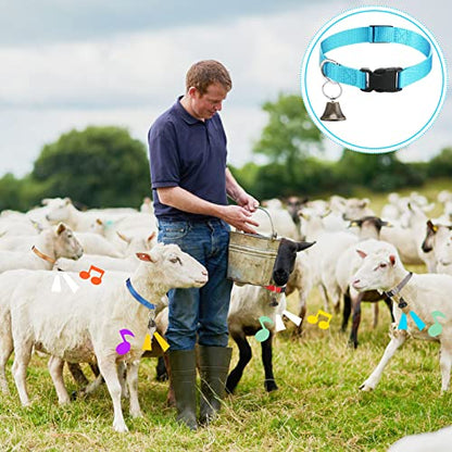 12 Sets Goat Collars with Bells Horse Sheep Grazing Cow Bells Adjustable Nylon Dog Bell Collar with Quick Release Buckle Anti Lost Pet with Copper Bell for Small Farm Animal Sheep Accessories