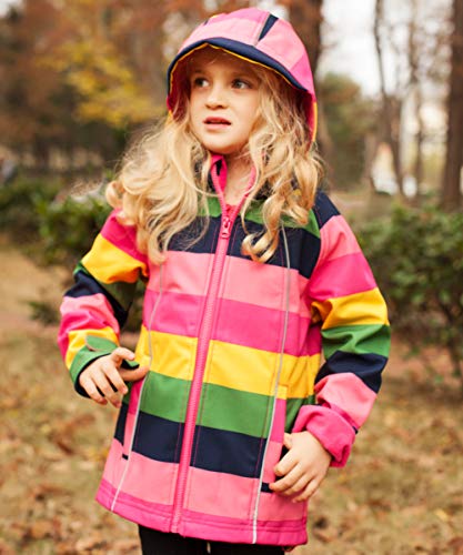 M2C Girls Hooded Fleece Lined Windproof Softshell Windbreaker Jacket - color: Stripe Pink, size: 7 Years
