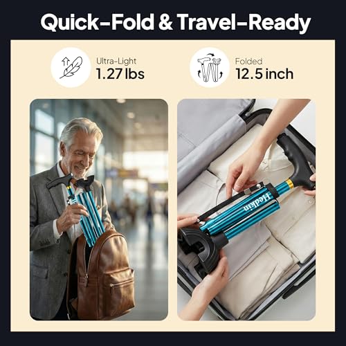 Walking Cane with LED Light, Foldable,Adjustable, Self Standing Walking Canes for Men & Women,Walking Sticks with Quad Base for Seniors & Adults - color: Blue