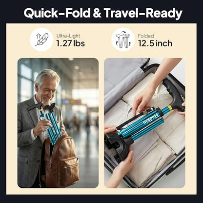 Walking Cane with LED Light, Foldable,Adjustable, Self Standing Walking Canes for Men & Women,Walking Sticks with Quad Base for Seniors & Adults - color: Blue