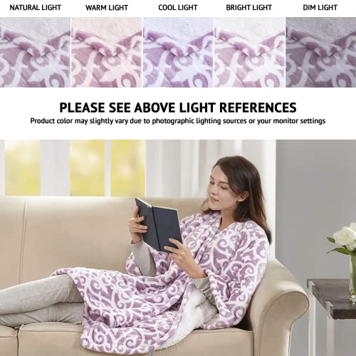 Beautyrest Wearable Electric Poncho Wrap Blanket, Ultra Soft Sherpa & Berber Fleece Heated Throw,UL Certified & OEKO-TEX,3 Heat Settings & 2 Hour Auto Shutoff, Gift-Ready, 50" x 64", Lavender Lattice - color: Lavender Lattice, size: 50 in x 64 in