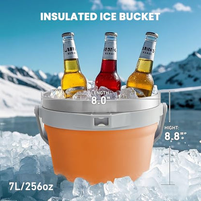 COKTIK 7L Vacuum Insulated Ice Bucket with Lid and Scoop& Tongs，Large capacity Stainless Steel Beverage Bucket for Cocktail, Champagne, Wine, Beer，Large Parties（Orange Suit） - color: Orange Suit