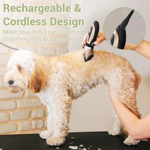 Ceenwes Dog Clippers Low Noise Pet Clippers Rechargeable Trimmer Cordless Grooming Tool Professional Dog Hair Trimmer with Comb Guides Scissors for Dogs Cats & Others（Gold）