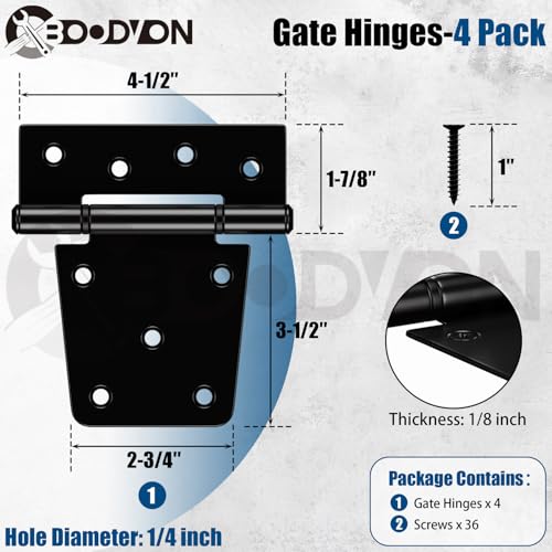 3.5 Inch Heavy Duty Gate Hinges, Extra Thick Black Shed Barn Door Hinges for Wooden Fences, Yard Gate, Vinyl Fence Gate, Garage, Gate Door Hinges for Indoor Outdoor(4 Pack)