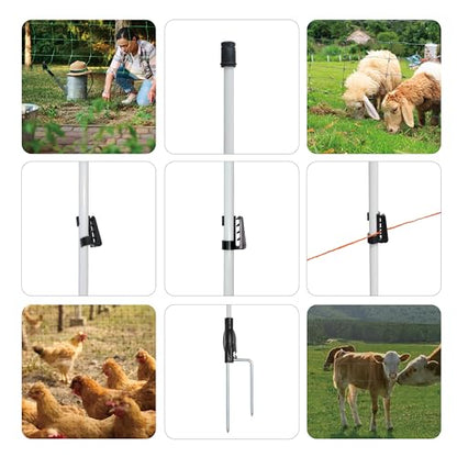 72inch/6ft Fiberglass Electric Fence Posts with Double Spikes for Animals, Garden Protection, etc. - 36 Posts Come with 180 Clips - size: 72" x 36 (180 Clips)