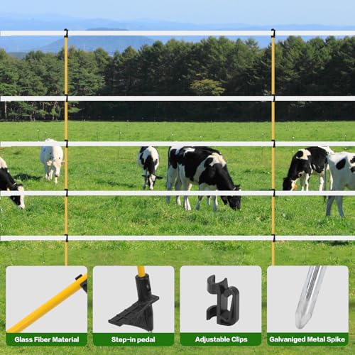 50Pcs 48in Fiberglass Step-in Electric Fence Posts