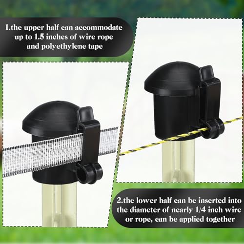 DoubleFill 1 Pcs Electric Fence Insulators and T Post Safety Cap, Black - color: Black