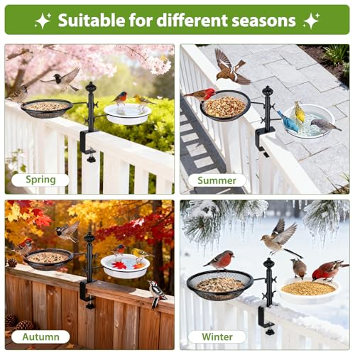 BOLITE Deck Bird Feeders with Metal Tray and Water Bowl, Heavy Duty, Black - style: 2 Trays