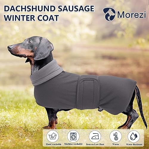 Dachshund Coats Sausage Dog Fleece Coat in Winter Miniature Dachshund Clothes with Hook and Loop Closure and high vis Reflective Trim Safety - Gray - S - color: Gray, size: Small(Back: 14"-15"in)