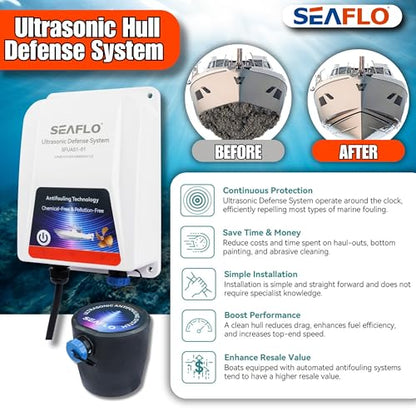 SEAFLO Ultrasonic Hull Defense System – Fully Automated Anti-Fouling Device, Prevents Barnacle & Algae Growth, Protects Hull, Drives & Running Gear, Covers 200 sq.ft – 4-Year Warranty - style: 1 Transducer System