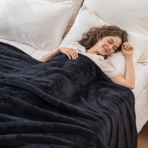 Berkshire Blanket Classic Extra-Fluffy™ Plush Blanket Twin Size, Soft Fuzzy Fluffy Long Hair Blanket for Couch Sofa Bed, Black, 60x92 Inches - color: Black, size: Twin/Twin XL