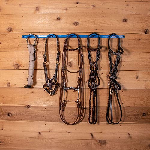 EASY-UP Coated Metal 5 Hook Rounded Tack Rack | Horse Tack Organizer for Barn & Equestrian Enthusiasts | Portable & Mountable with Supportive Crowns
