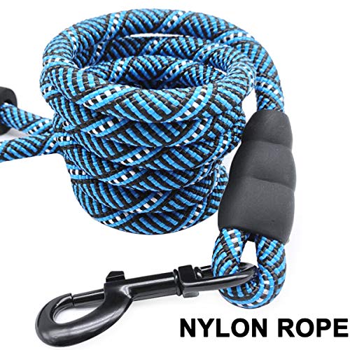 MayPaw Heavy Duty Rope Dog Leash, 3/6/8/10/12/15/20/30 FT Nylon Pet Leash, Soft Padded Handle Thick Lead Leashes for Large Medium Dogs (Blue Black, 1/2" * 8') - color: blue black, size: 1/2" * 8'