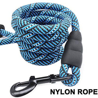 MayPaw Heavy Duty Rope Dog Leash, 3/6/8/10/12/15/20/30 FT Nylon Pet Leash, Soft Padded Handle Thick Lead Leashes for Large Medium Dogs (Blue Black, 1/2" * 8') - color: blue black, size: 1/2" * 8'