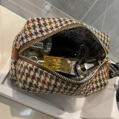 TAILORMAP Harris Tweed Wool Cosmetic Bag, Large Capacity Scottish Tartan Handmade Makeup Organizer, Stain-Resistant Travel Toiletry Pouch for Women （No.614） - color: No.614