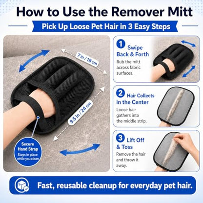 NVNAN 3 PCS Pet Hair Removal Glove and Pet Hair Remover | Groom pets and remove fur from clothes, bedding, car seats, and couches with reusable grooming and fabric gloves - color: Big Fabric Pet Hair Gloves+Pet Grooming Brush