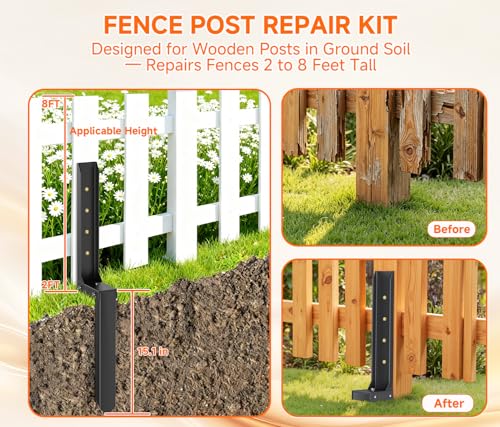 Fence Post Repair Kit, Quick Fix Leaning for 4x4/ 6x6 Wood Posts (1-Pack)