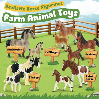 Zippytots 10PCS Horse Figurine Set Realistic Horse Figure Toys for Toddlers Educational Gift for Kids Perfect Party Favors Animal Figure Learning Toys - style: 10-PC Horse Figures Set