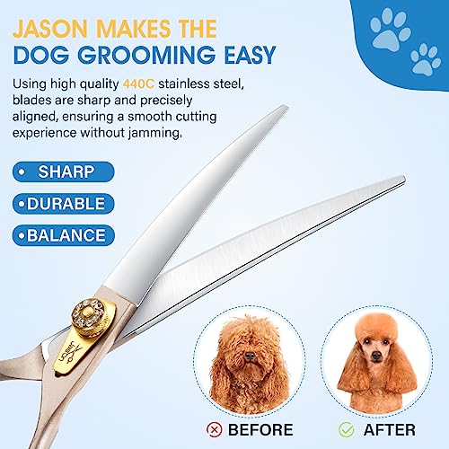 JASON Curved Dog Grooming Scissors - 7.5" Professional Pet Shears Ergonomic - color: Rosegold, size: 7.5