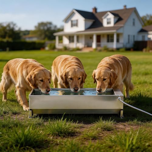 10 Gallons Automatic Livestock Water Trough Stainless Steel Larger Dog Water Bowl Dispenser with Float Valve Kit Large Capacity Outdoor Horse Pig Water Trough for Dog Pig Cow Goat 36‘’*12.4*‘’9.1‘’ - size: 10 Gallons