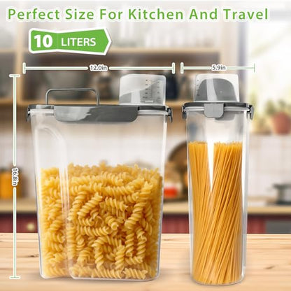 Viretec Rice Storage Container, 15 to 20lb Dry Food Airtight Dispenser, Pet Dog Cat Food Canister, BPA Free Clear Plastic Kitchen and Pantry Organization Bin for Oatmeal, Cereal, Pasta, Flour Grey - color: 10L/Grey
