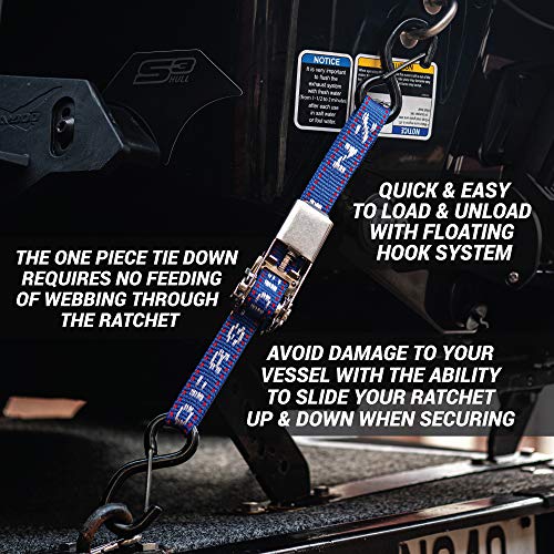 Stainless Boat Tie Down Straps to Trailer (Pack of 2) - 2,400lbs Break - 1" x 4’ Heavy Duty Ratchet Boat Straps - UV Treated Boat Transom Tie Down Straps Jet Ski Tie Down Straps - Made in New Zealand - color: Blue, size: 4ft