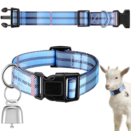 Goat Collar with Copper Bell Set for Sheep Lambs Pygmy Goat,Blue Stripes
