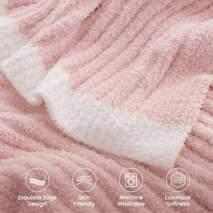 Snuggle Sac Fluffy Ribbed Pink Blanket Twin Size, Soft Luxurious Knit Throw, Fuzzy Plush Microfiber Blankets for Couch, Sofa, Bed, Pink, 60x80 inches - color: Pink, size: Twin(60"x 80")